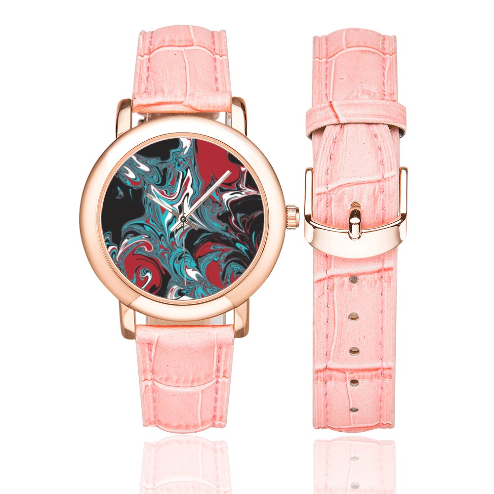 Dark Wave of Colors Women's Rose Gold Leather Strap Watch(Model 201)