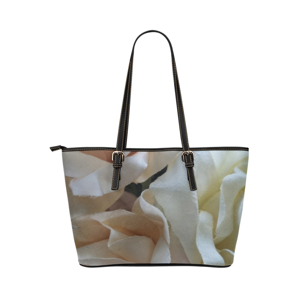 shabby roses Leather Tote Bag/Small (Model 1651)