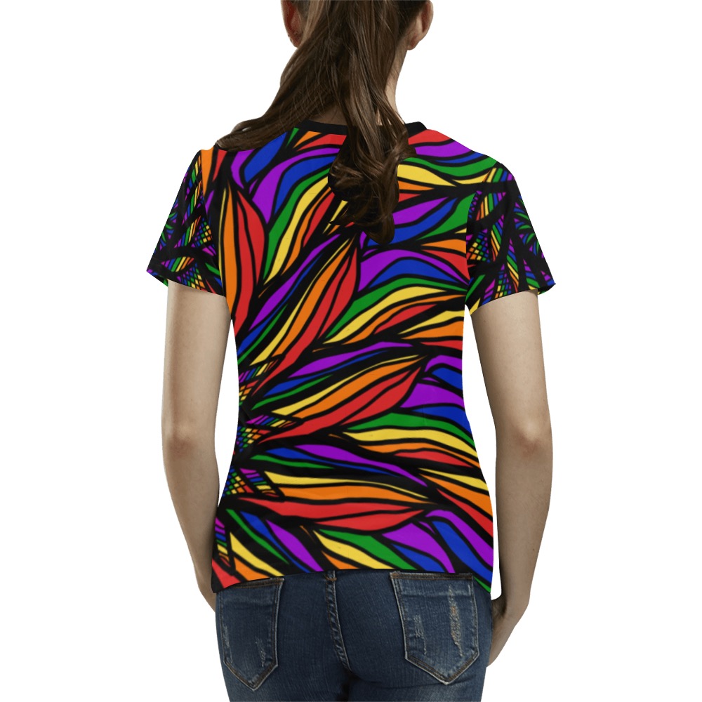 Ô Rainbow Feather Flower Mandala All Over Print T-Shirt for Women (USA Size) (Model T40)