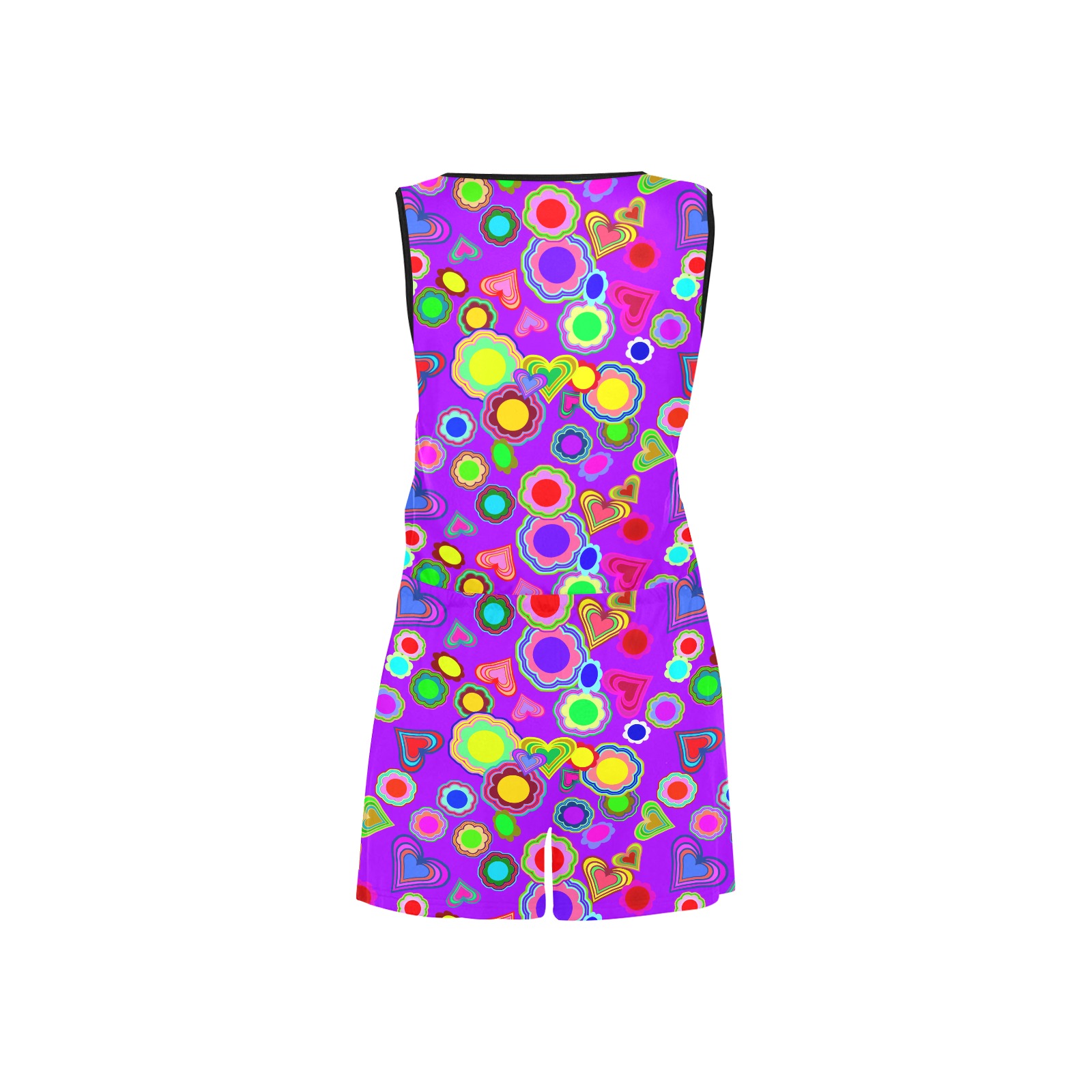 Groovy Hearts and Flowers Purple All Over Print Short Jumpsuit