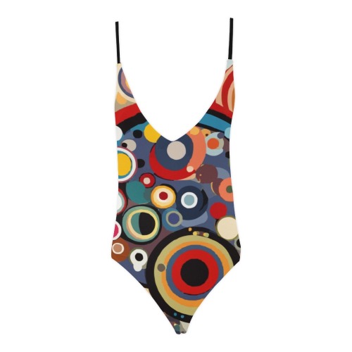 Fantastic colorful rings, dots abstract art. Sexy Lacing Backless One-Piece Swimsuit (Model S10)