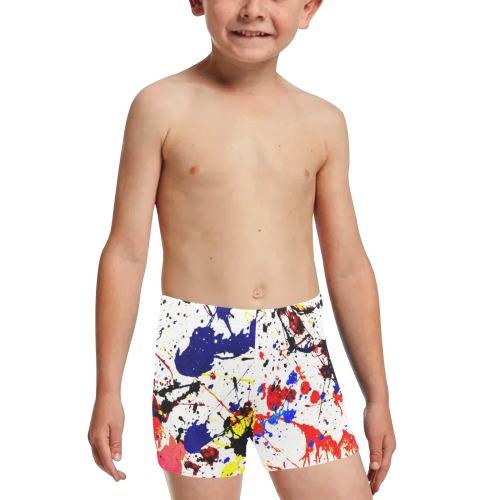 Blue & Red Paint Splatter Little Boys' Swimming Trunks (Model L57)