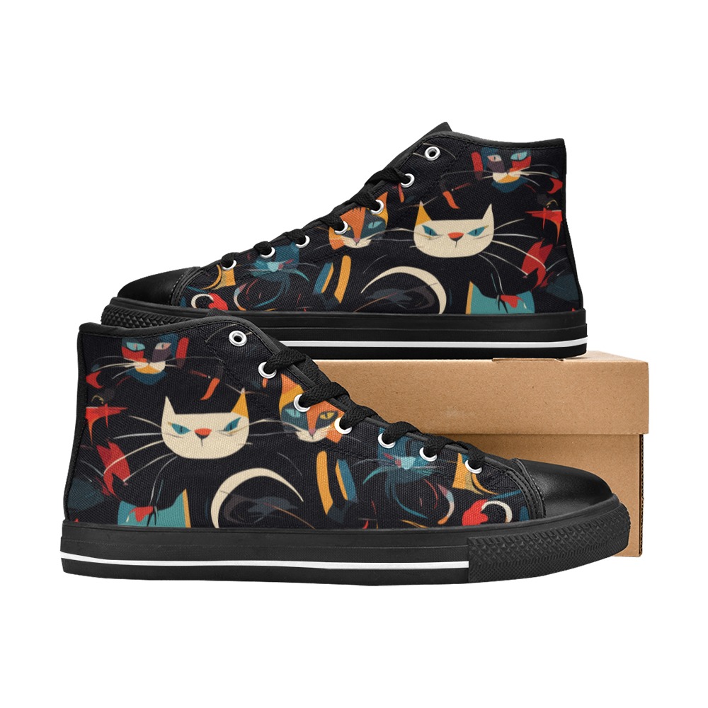 Beautiful abstract art of colorful cats. Women's Classic High Top Canvas Shoes (Model 017)