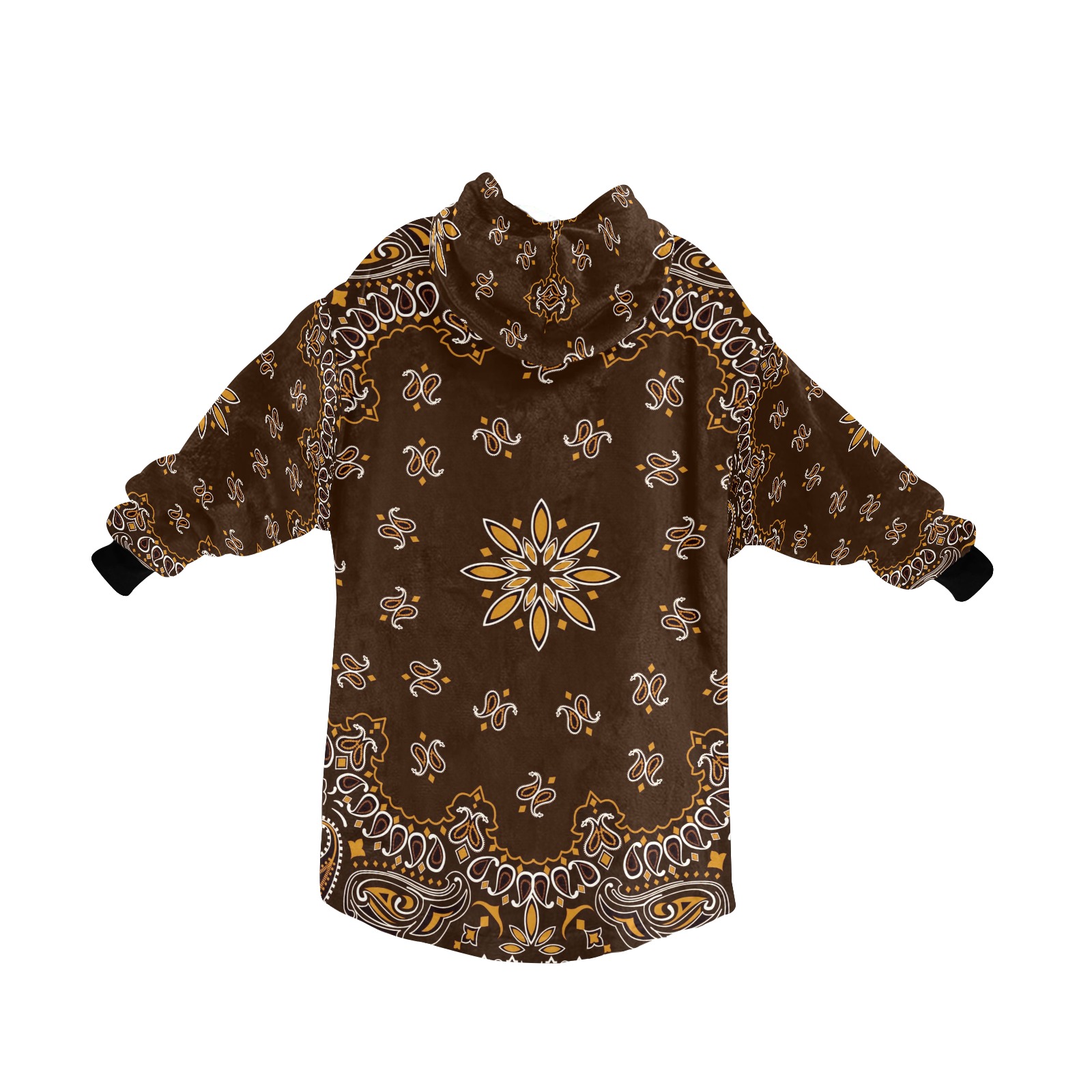 Brown Bandanna Pattern  / Black Cuff Blanket Hoodie for Men