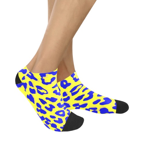 Leopard Print Navy Yellow Women's Ankle Socks