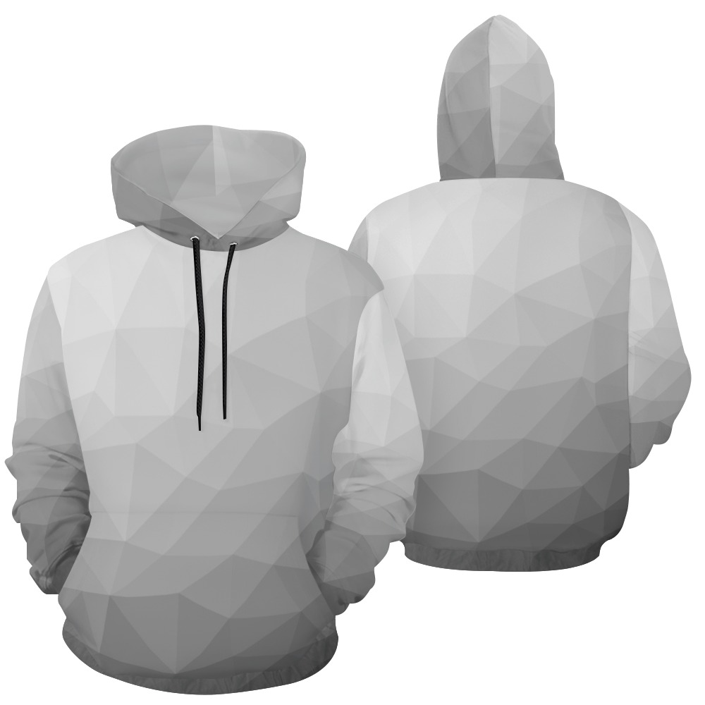 Grey Gradient Geometric Mesh Pattern All Over Print Hoodie for Women (USA Size) (Model H13)
