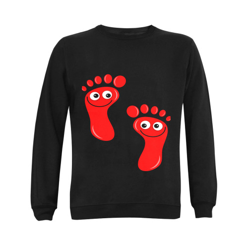 Happy Cartoon Red Human Foot Prints Gildan Crewneck Sweatshirt(NEW) (Model H01)