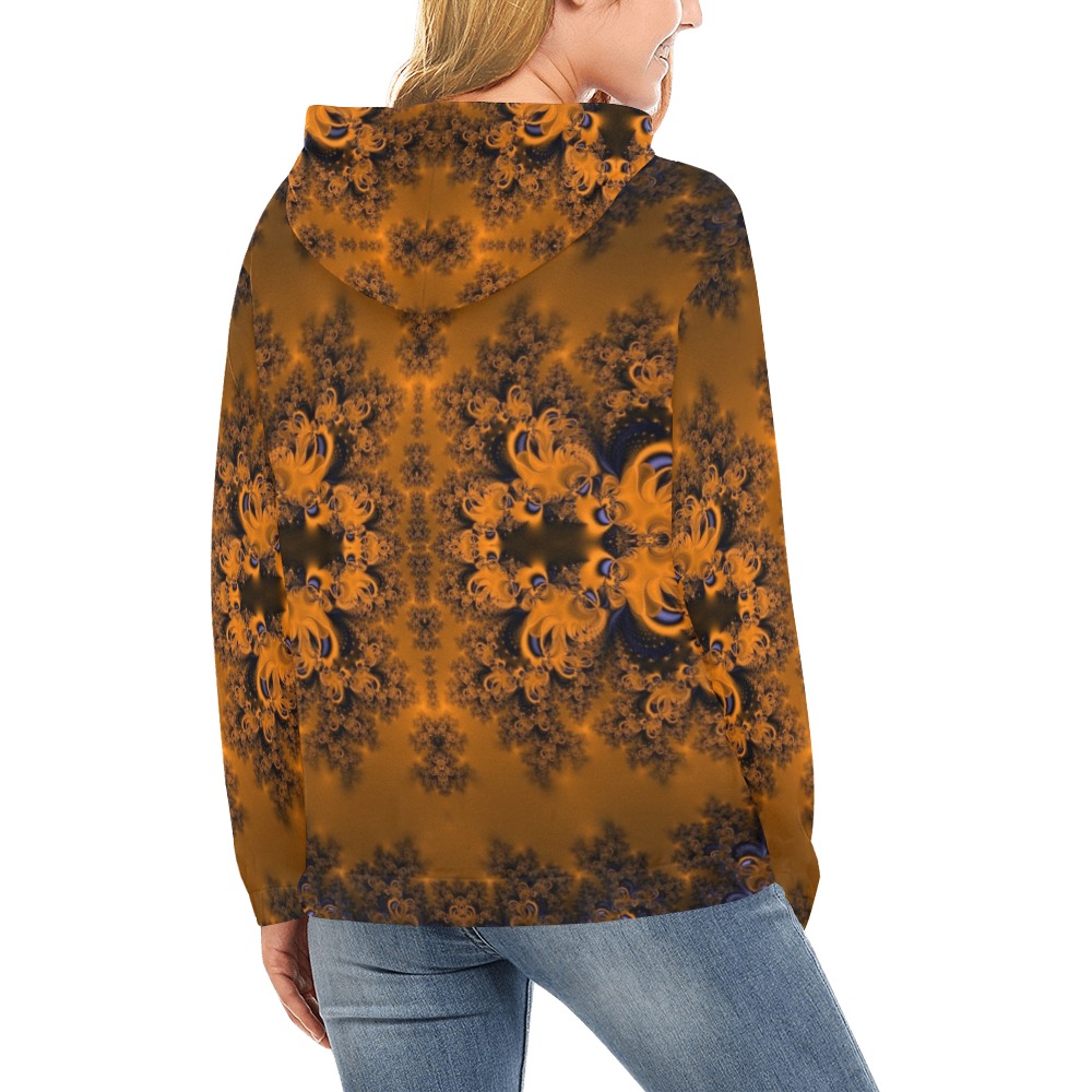 Orange Groves at Dusk Frost Fractal All Over Print Hoodie for Women (USA Size) (Model H13)
