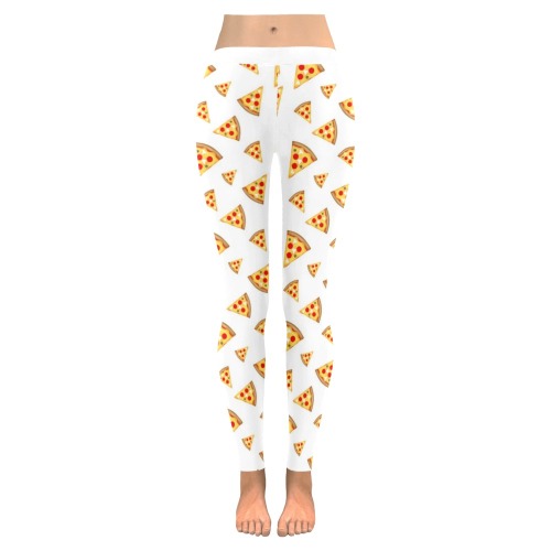 Cool and fun pizza slices pattern on white Women's Low Rise Leggings (Invisible Stitch) (Model L05)
