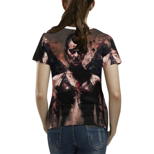graphicmystical_dynamic_battle_pose_beautiful_female_Fallen_Ang_3c660d11-2137-43c9-9a13-23e8687510fd All Over Print T-Shirt for Women (USA Size) (Model T40)