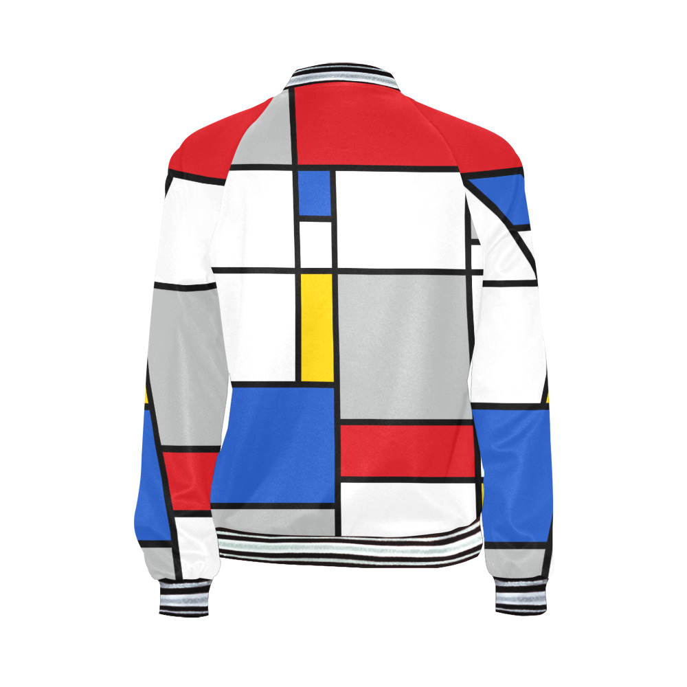 Geometric Retro Mondrian Style Color Composition All Over Print Bomber Jacket for Women (Model H21)