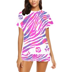 Pink and Purple Animal Print Women's Short Pajama Set