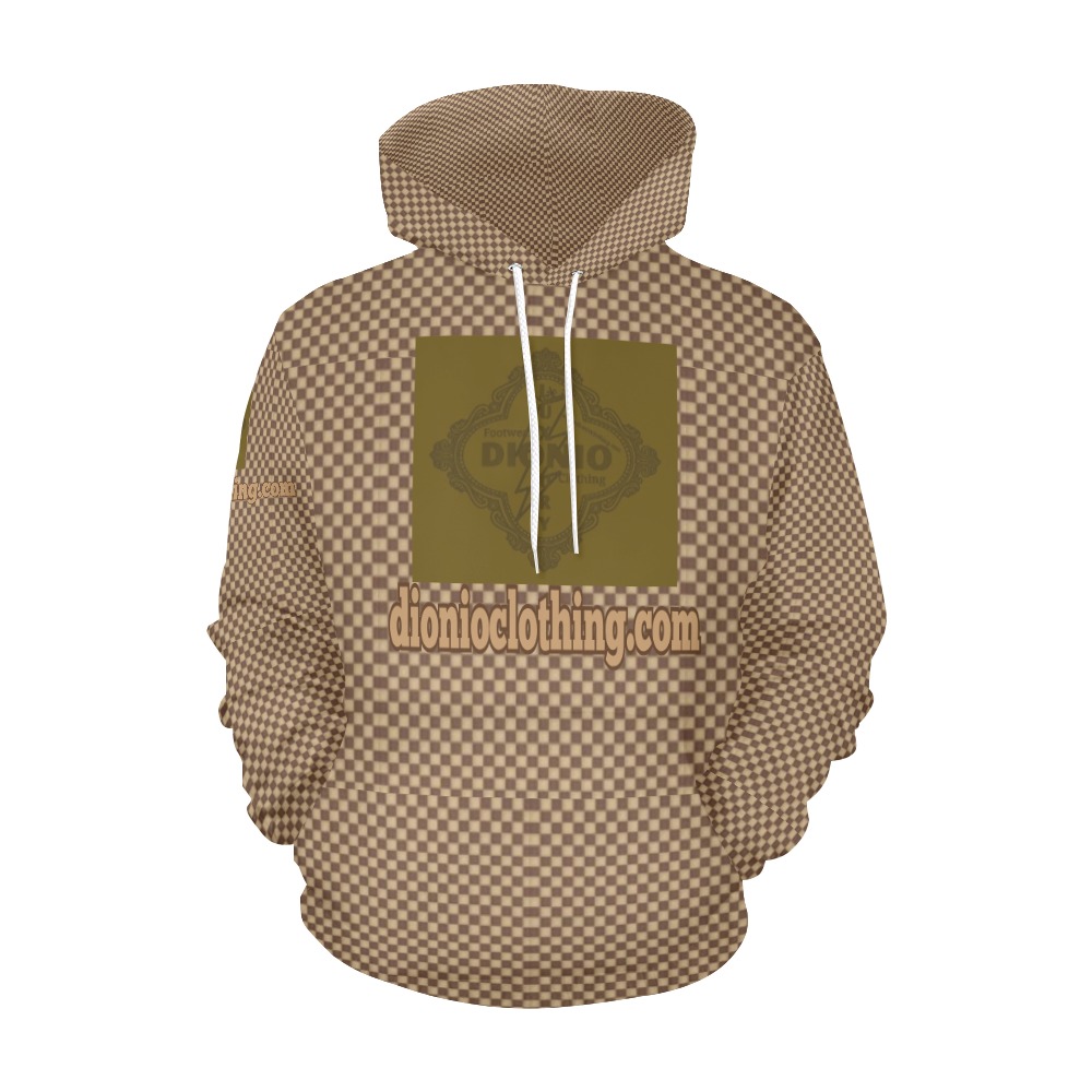 DIONIO Clothing - Brown & Badge Alt. Checkered Men's Hooded All Over Print Hoodie for Men (USA Size) (Model H13)