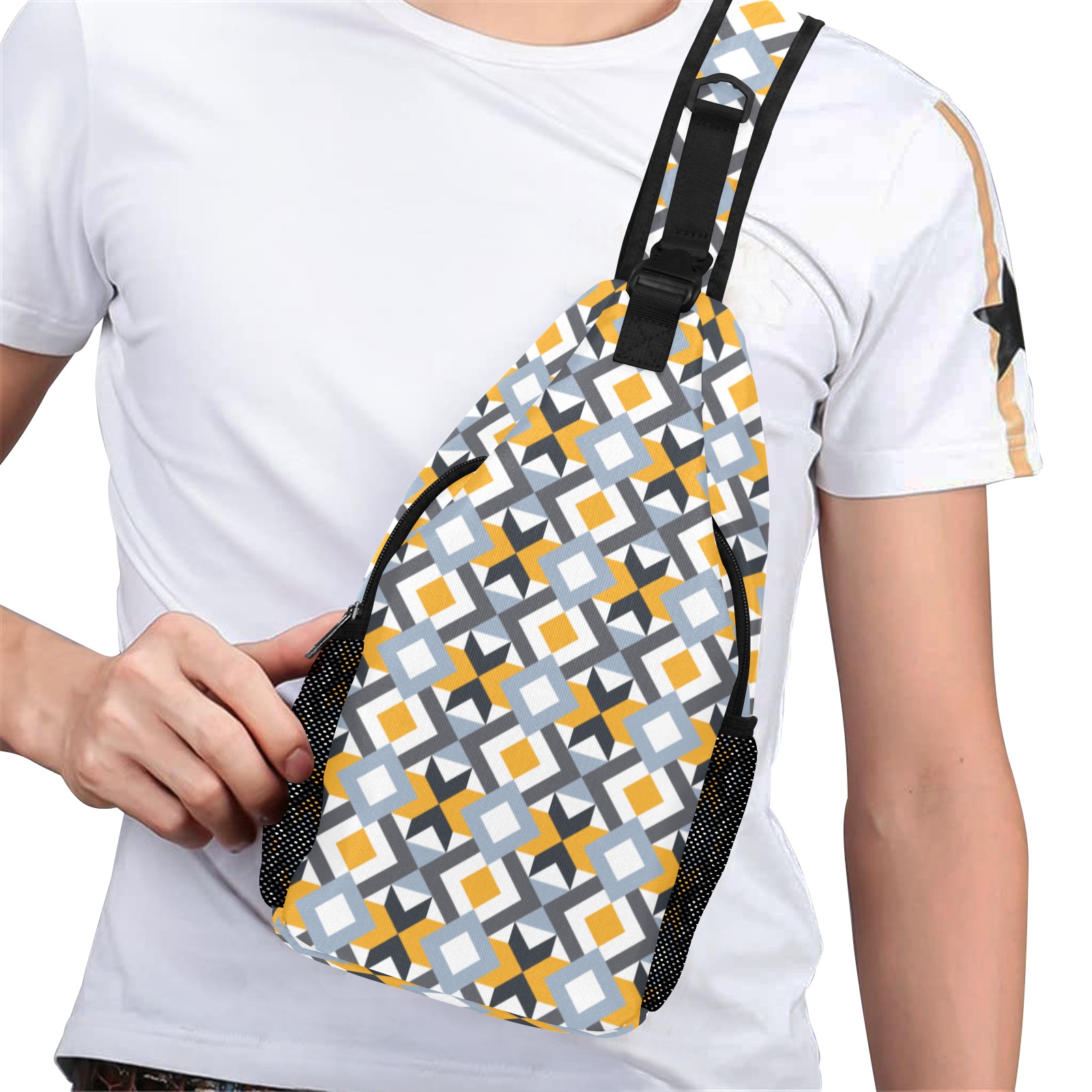 Retro Angles Abstract Geometric Pattern Men's Casual Chest Bag (Model 1729)