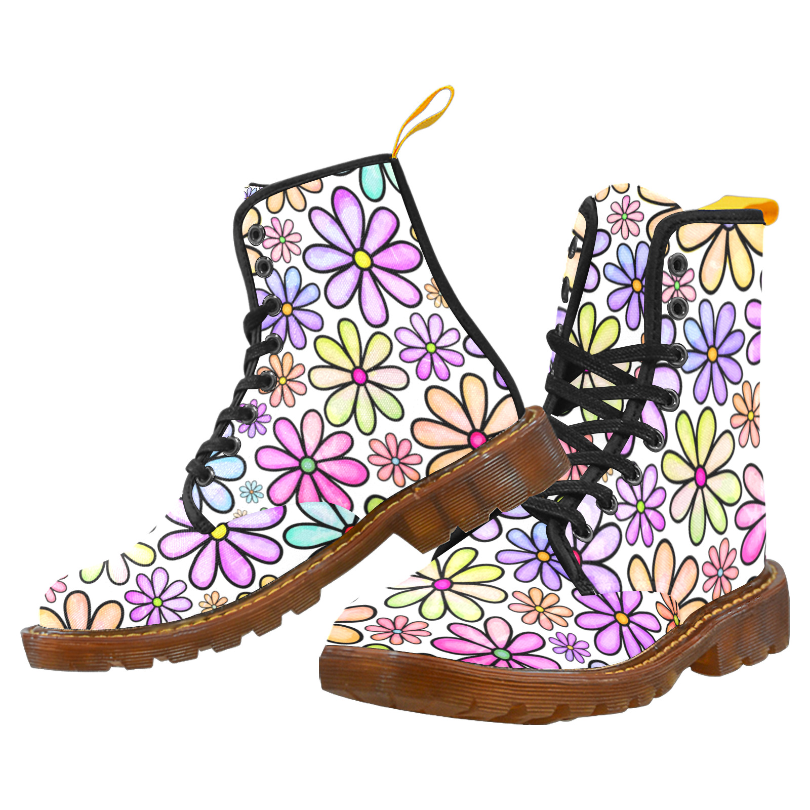 Watercolor Rainbow Doodle Daisy Flower Pattern Martin Boots For Women Model 1203H