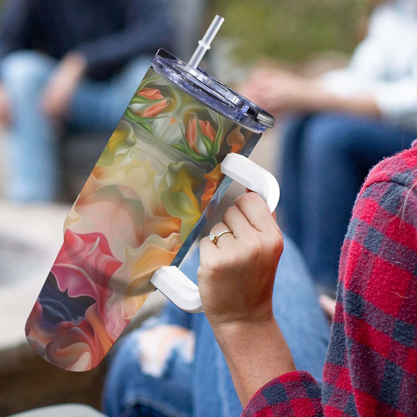 Floral Style 1 40oz Tumbler with White Handle