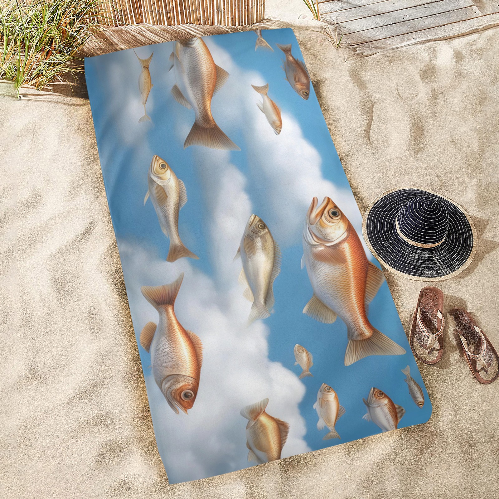 Raining Fish Beach Towel 31"x71"(NEW)