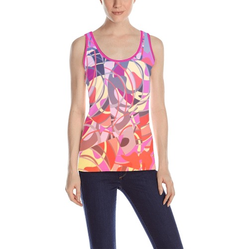 Summer Violet Coral Abstract Tangles All Over Print Tank Top for Women (Model T43)