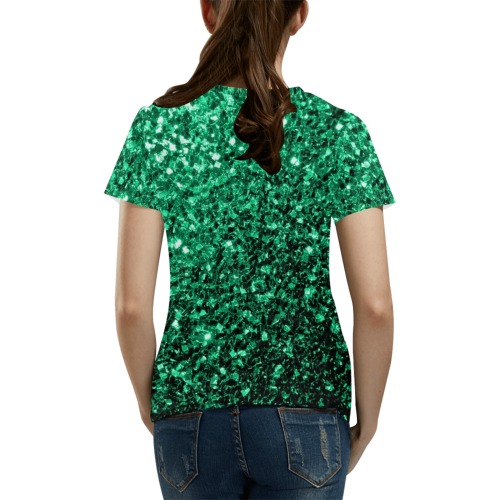Emerald green glitters faux sparkles glamorous bling fashion for her All Over Print T-Shirt for Women (USA Size) (Model T40)