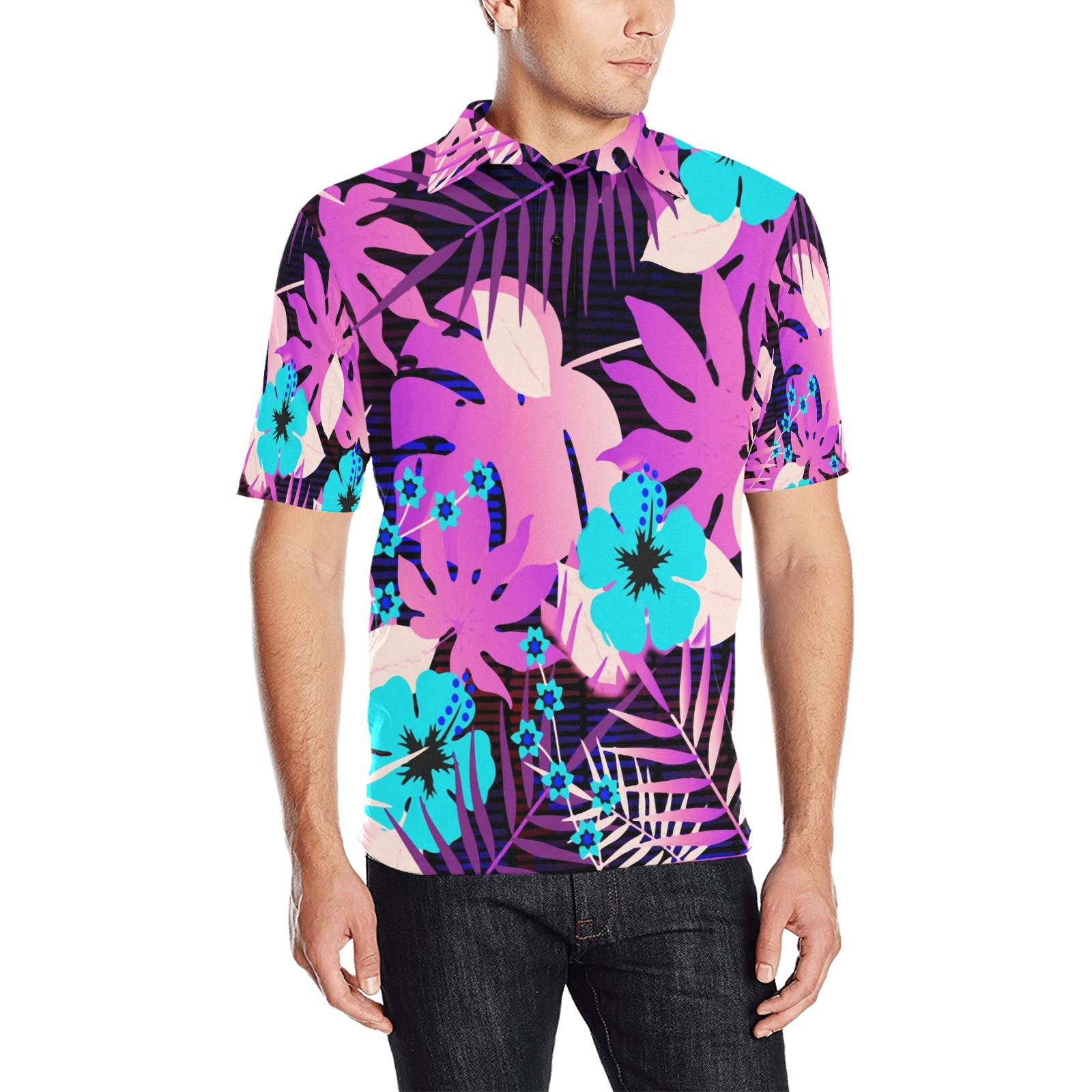 GROOVY FUNK THING FLORAL PURPLE Men's All Over Print Polo Shirt (Model T55)