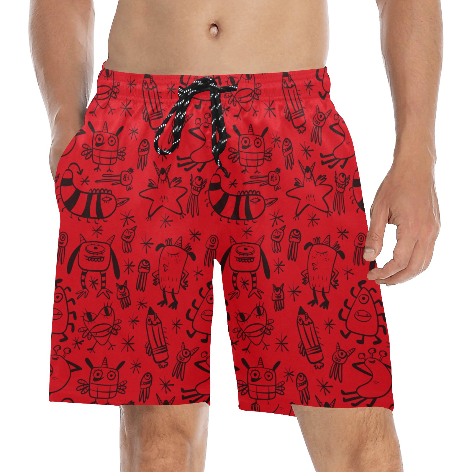 PATTERN MOSTRINI ROSSO nero Men's Mid-Length Beach Shorts (Model L51)