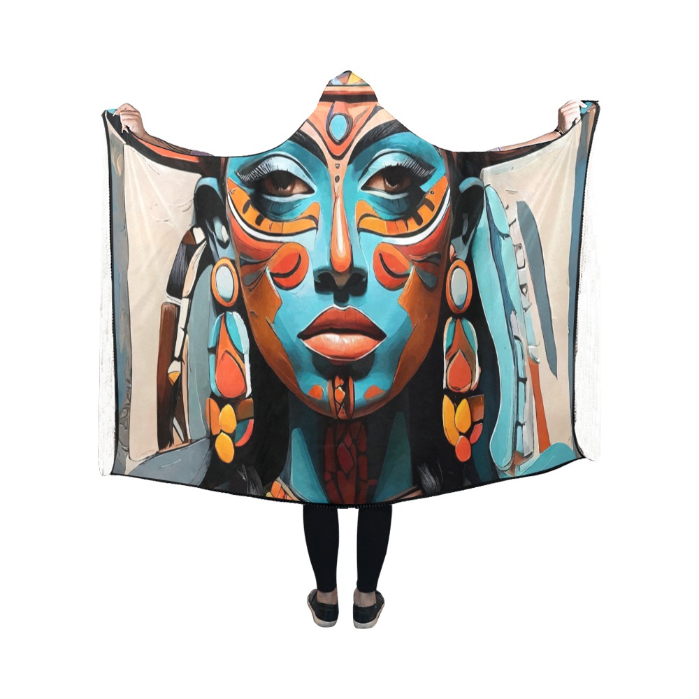 Fantasy Mexican woman in tribal decoration art. Hooded Blanket 50''x40''