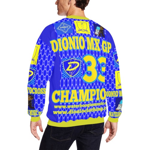 Dionio -  Motorcross MX GP Team Jersey #33 (Blue & Yellow) Men's Oversized Fleece Crew Sweatshirt (Model H18)