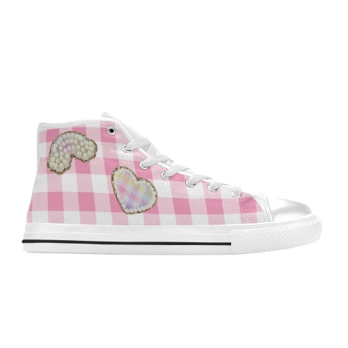 pink plaid heart Women's Classic High Top Canvas Shoes (Model 017)