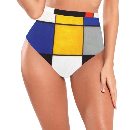 Composition A by Piet Mondrian High-Waisted Bikini Bottom (Model S13)