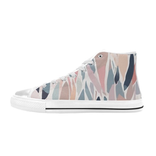 Stylish abstract shapes of pink, blue, gray colors Women's Classic High Top Canvas Shoes (Model 017)