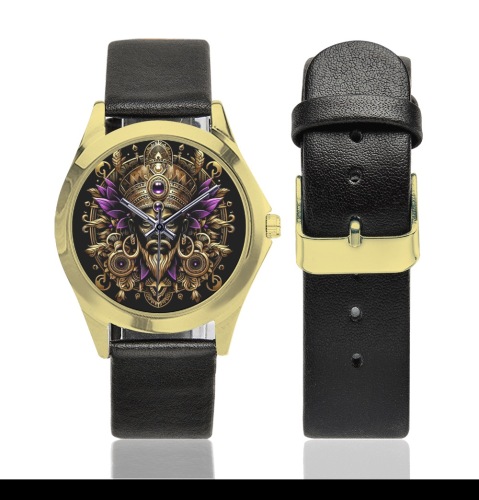 Gold GOD Face Unisex Silver-Tone Round Leather Watch (Model 216)