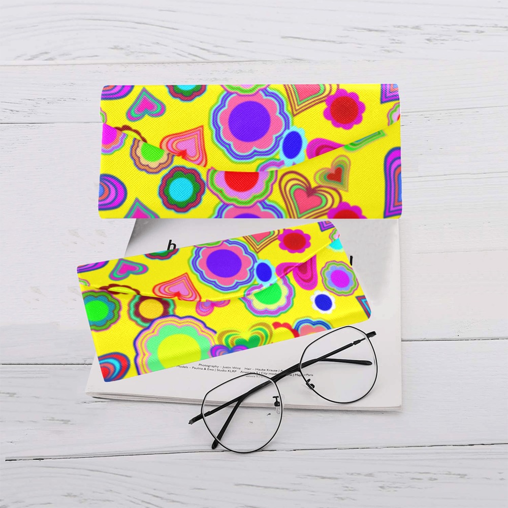Groovy Hearts and Flowers Yellow Custom Foldable Glasses Case