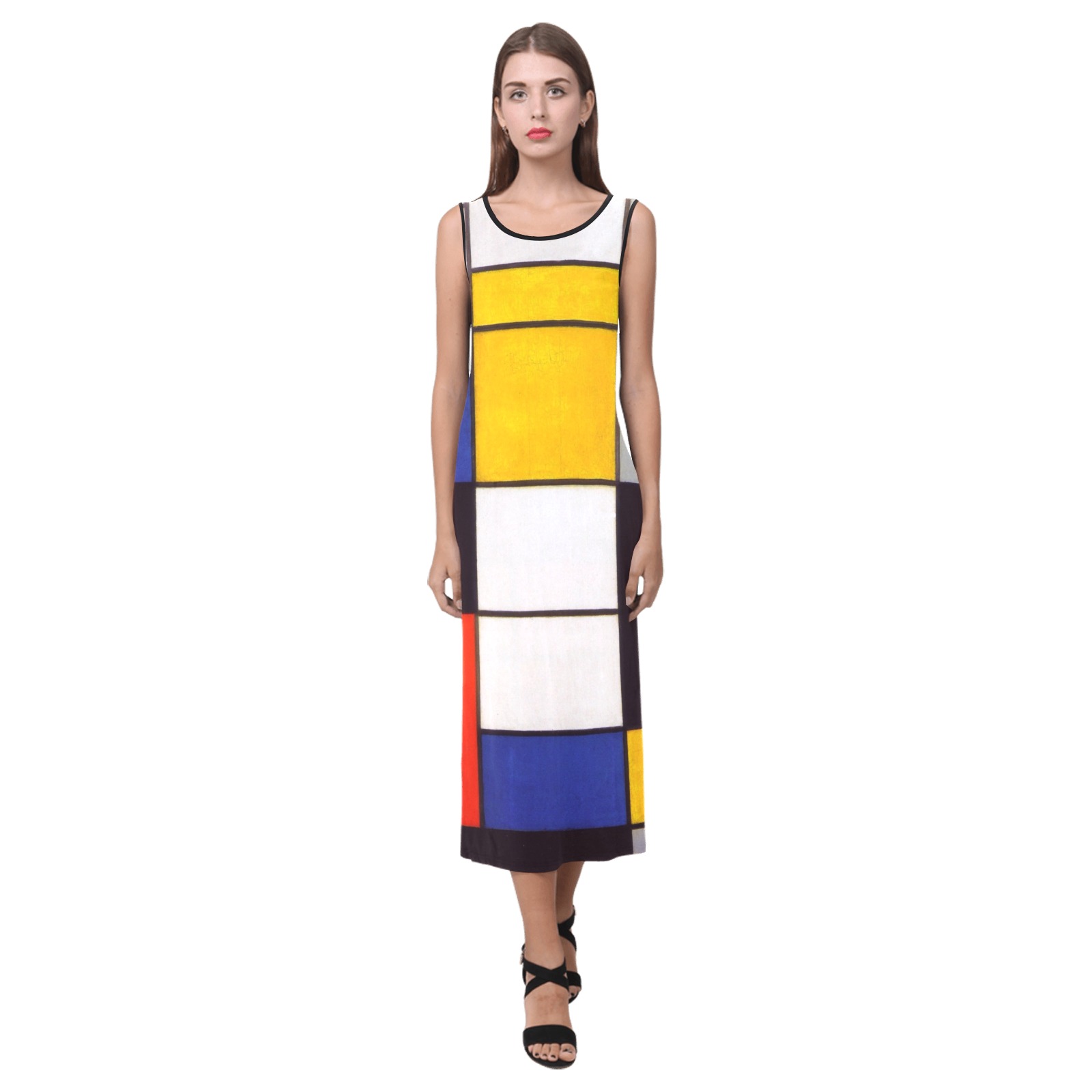 Composition A by Piet Mondrian Phaedra Sleeveless Open Fork Long Dress (Model D08)