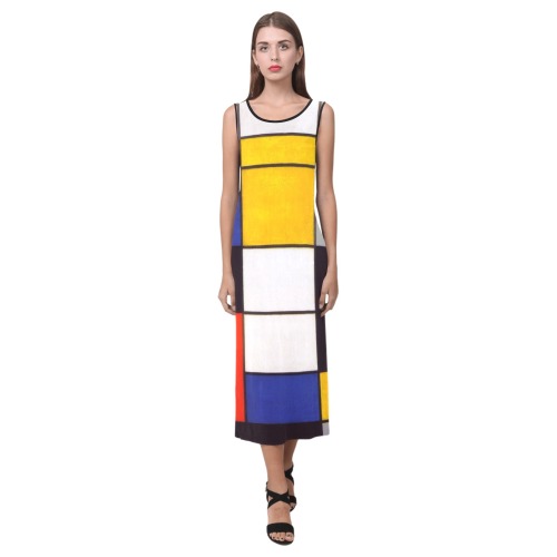 Composition A by Piet Mondrian Phaedra Sleeveless Open Fork Long Dress (Model D08)