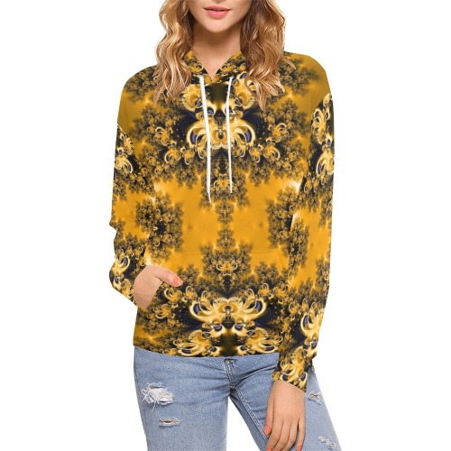Golden Sun through the Trees Frost Fractal All Over Print Hoodie for Women (USA Size) (Model H13)