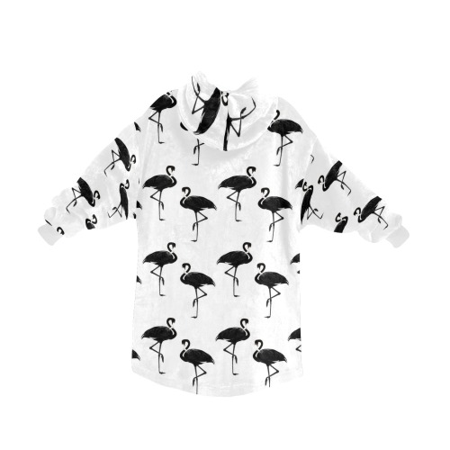 Flamingos Pattern Black and White Blanket Hoodie for Women