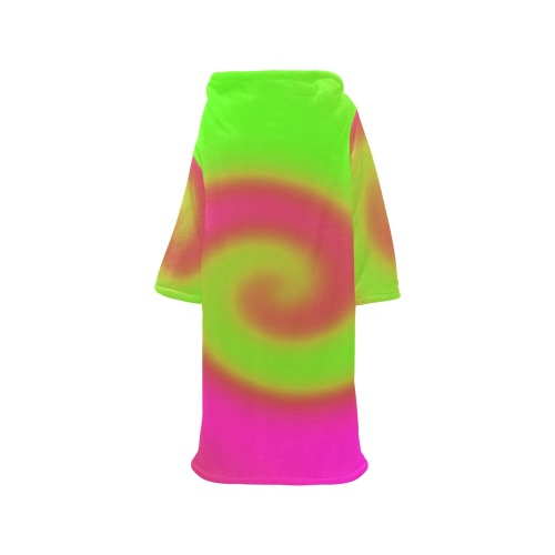 Swirl Green Pink Blanket Robe with Sleeves for Adults