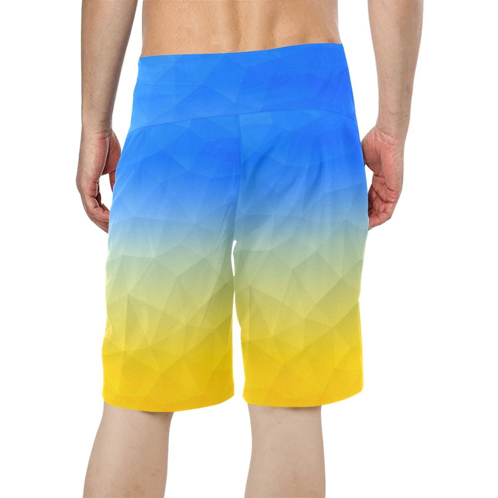 Ukraine yellow blue geometric mesh pattern Men's All Over Print Board Shorts (Model L16)