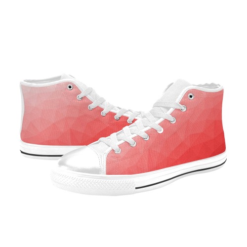 Red gradient geometric mesh pattern Men’s Classic High Top Canvas Shoes (Model 017)
