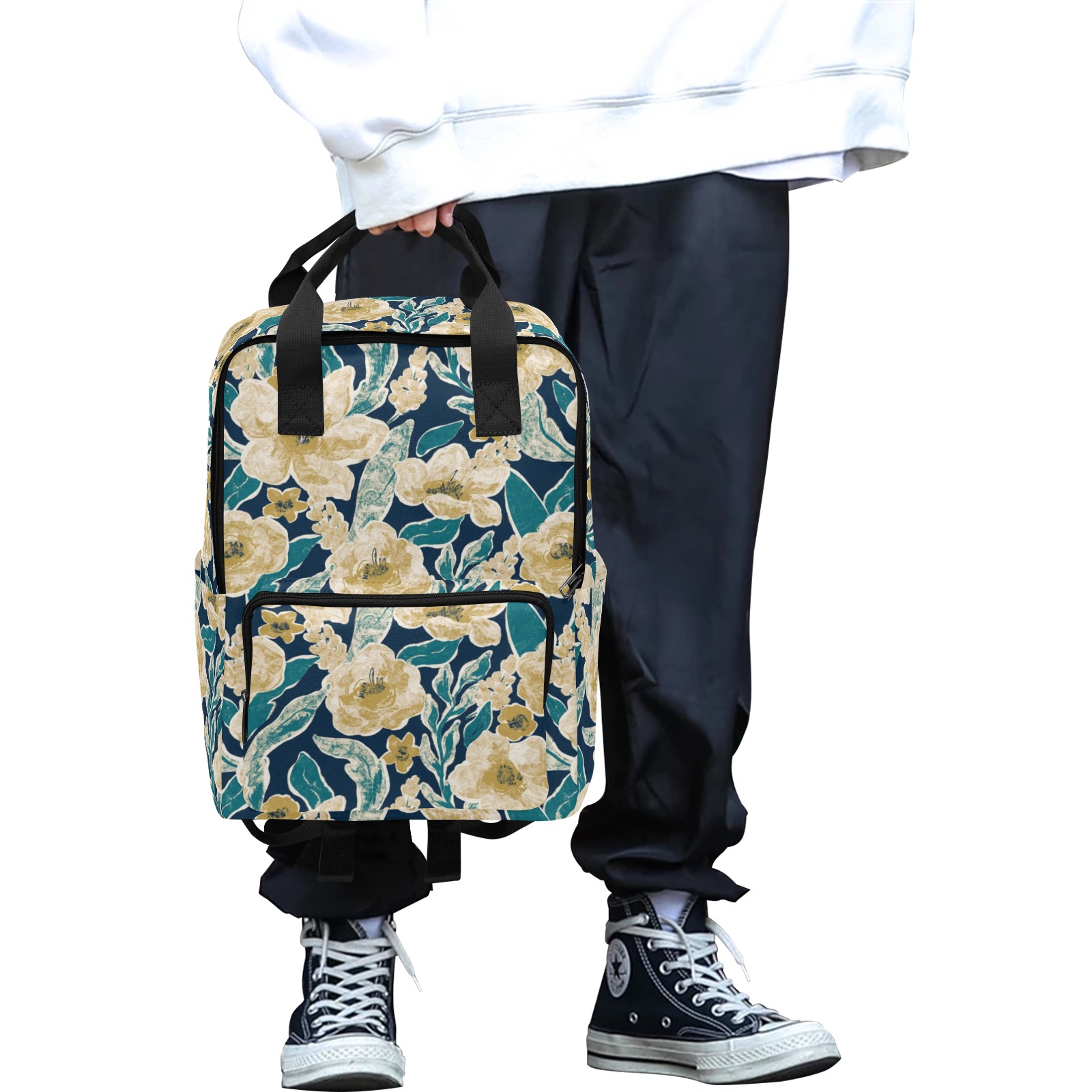 Painted Flowers Twin Handle Backpack (Model 1732)