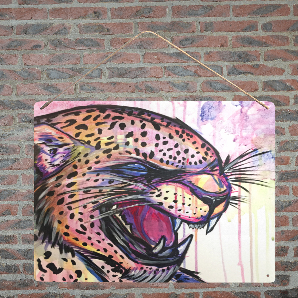 Leopard Scream Metal Tin Sign 12"x8"