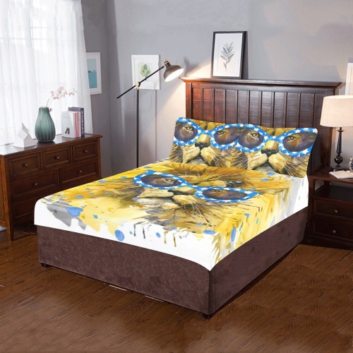 Watercolor Cool Lion bed set 3-Piece Bedding Set