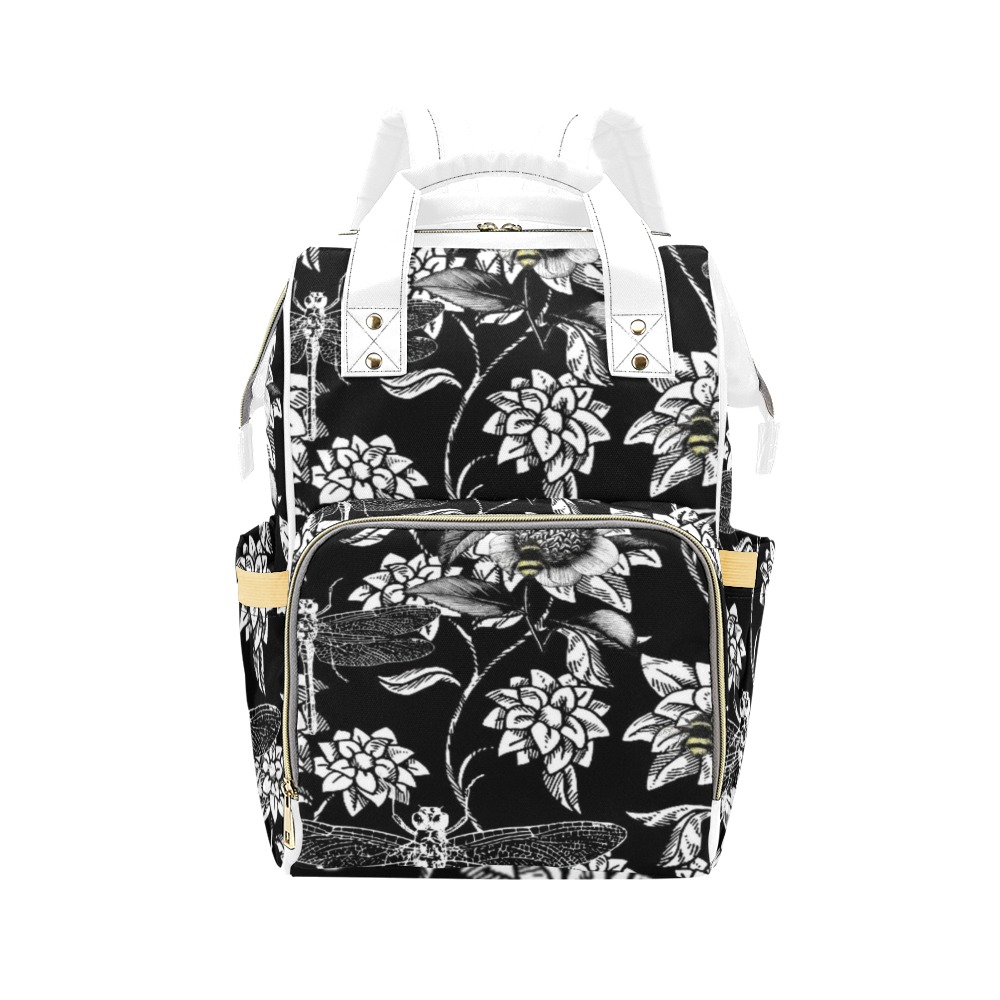 Black and White Nature Garden Multi-Function Diaper Backpack/Diaper Bag (Model 1688)