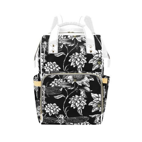Black and White Nature Garden Multi-Function Diaper Backpack/Diaper Bag (Model 1688)
