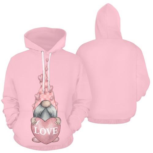 Valentine Gnome with Heart LOVE All Over Print Hoodie for Men (USA Size) (Model H13)