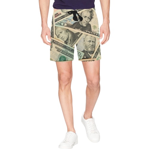 US PAPER CURRENCY Men's Mid-Length Beach Shorts (Model L47)