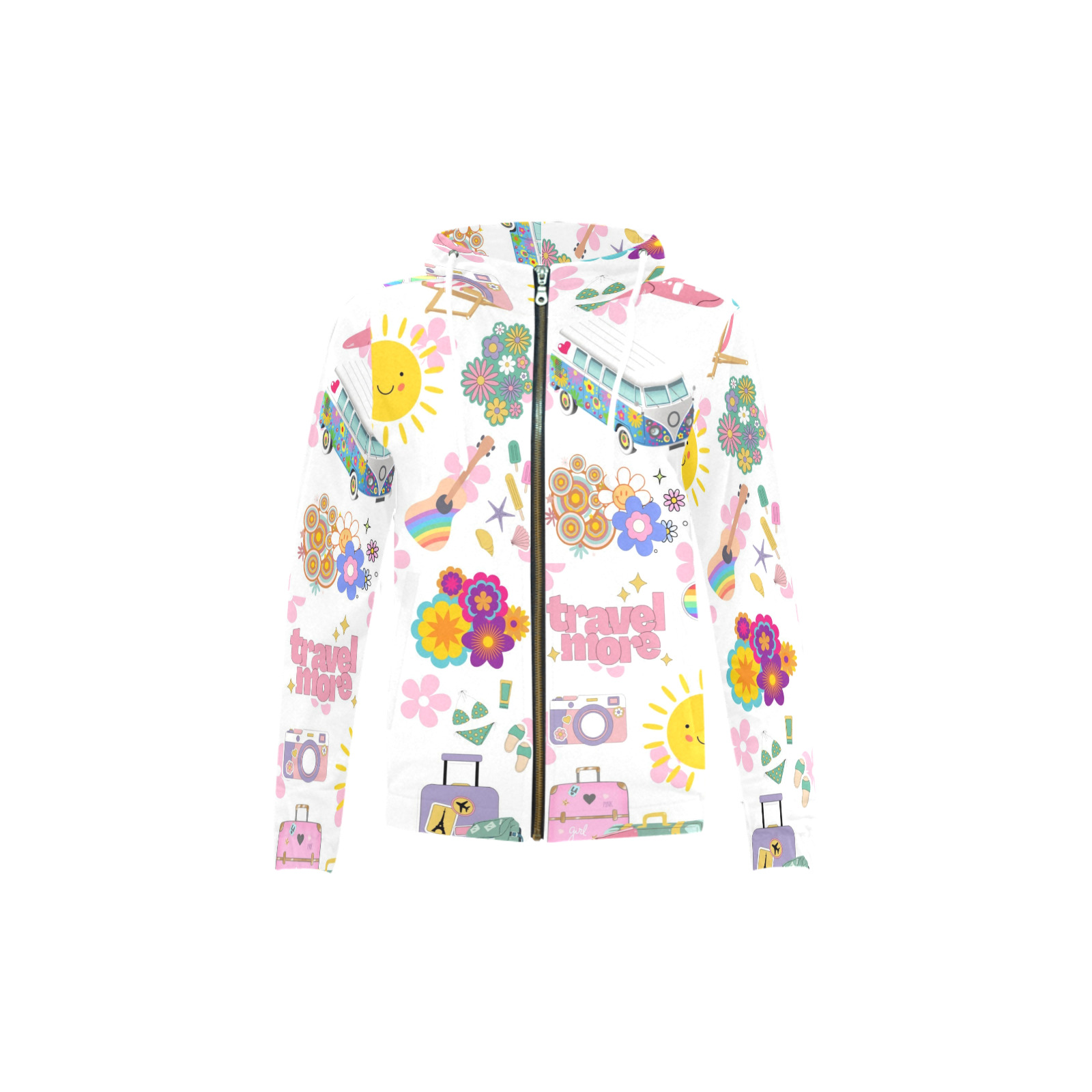 Hippie Summer Holiday Travel Vacation Artwork Design All Over Print Full Zip Hoodie for Kid (Model H14)