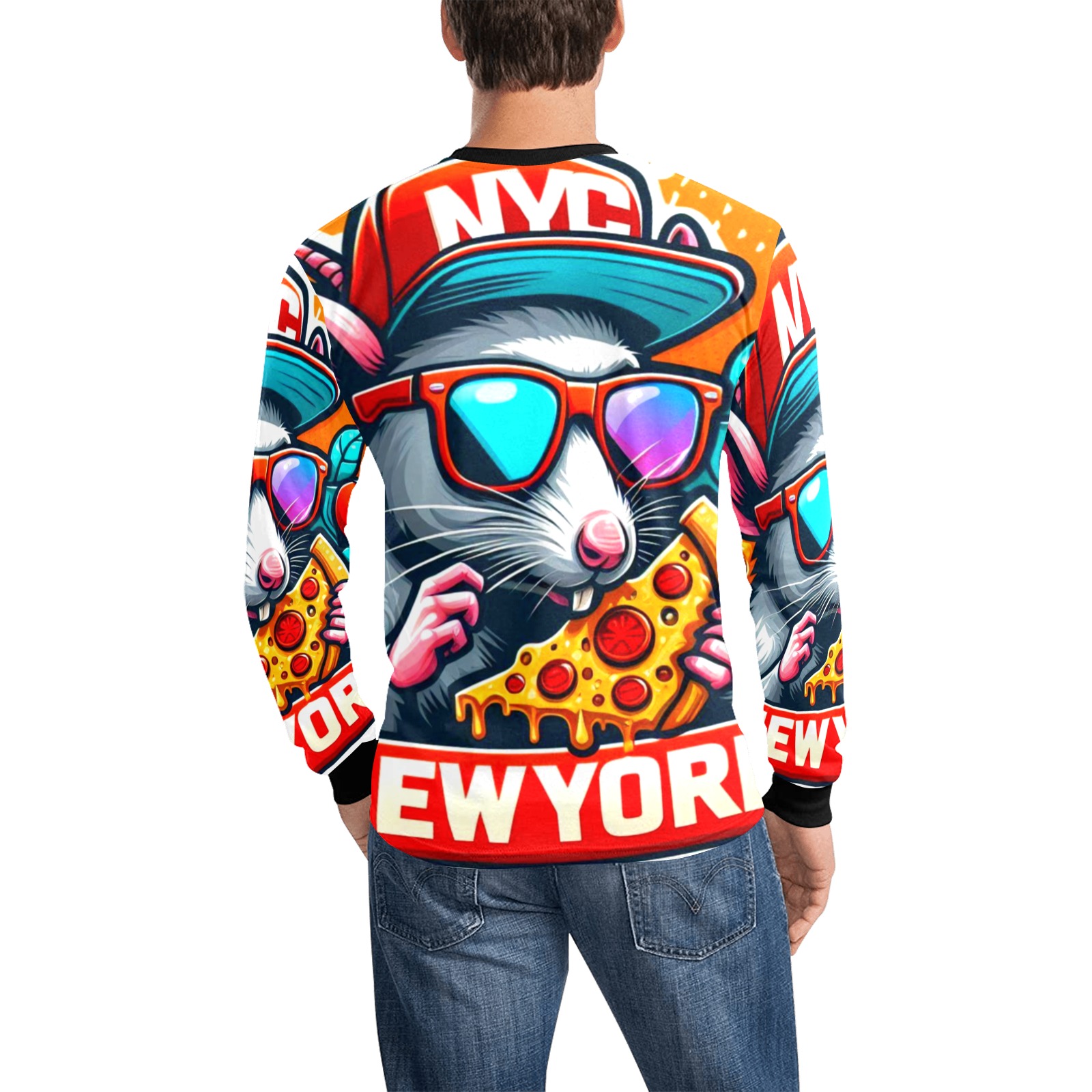 NYC RAT EATING NEW YORK PIZZA 2 Men's All Over Print Long Sleeve T-shirt (Model T51)