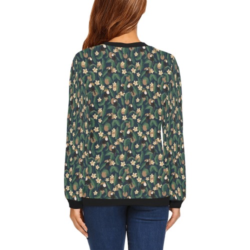 Toucans in the banana trees 85D All Over Print Crewneck Sweatshirt for Women (Model H18)