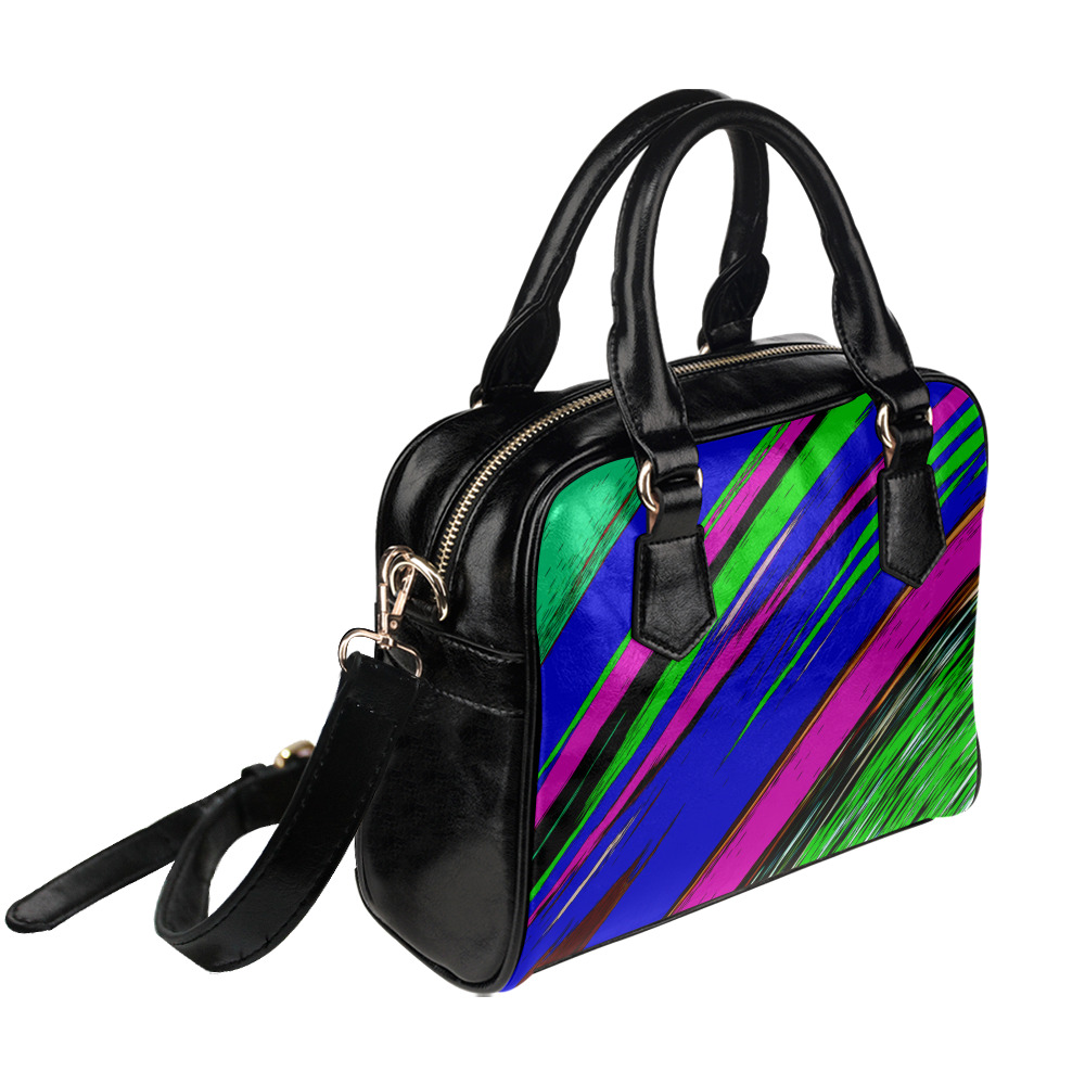 Diagonal Green Blue Purple And Black Abstract Art Shoulder Handbag (Model 1634)